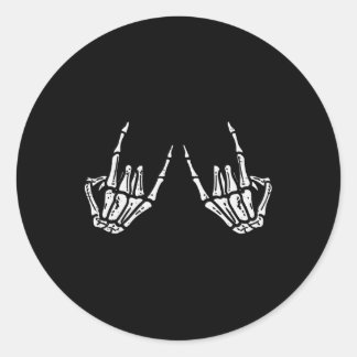 Rocker Hand Sign Rock Skeleton Retro Halloween Men Classic Round Sticker