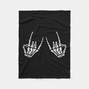 Rocker Hand Sign Rock Skeleton Retro Halloween Men Fleece Blanket