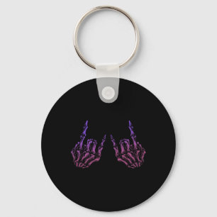 Rocker Hand Sign Rock Skeleton Retro Halloween Men Key Ring
