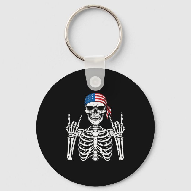 Rocker Hand Skeleton Cool Halloween Punk Rock Men  Key Ring (Front)