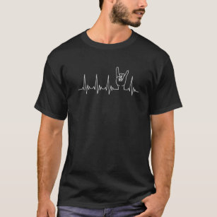 Rocker Horns Hand Sign Heartbeat Design Heavy-Meta T-Shirt