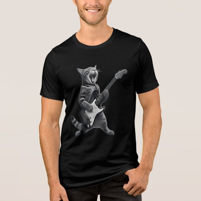 rocker metal cat Tri-Blend shirt (Front)
