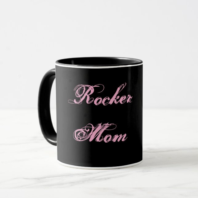 Rocker Mum Cocoa & Coffee Mug (Black & Pink) (Front Left)