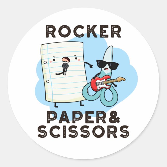 Rocker Paper And Scissors Funny Game Pun  Classic Round Sticker (Front)