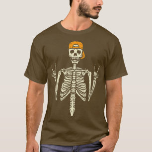 Rocker Skater Skeleton Cap Cool Halloween Punk Men T-Shirt