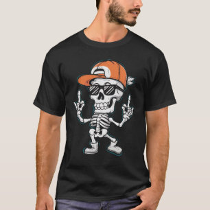 Rocker Skater Skeleton Cap Cool Halloween T-Shirt