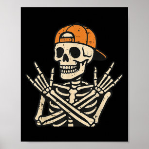 Rocker Skater Skeleton Cool Halloween Costume Men  Poster