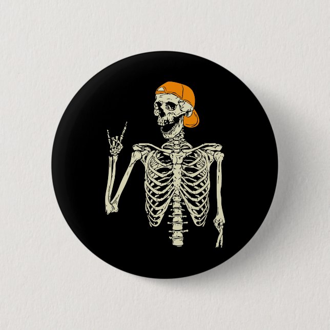 Rocker Skeleton Cap Skater Cool Halloween Punk Roc 6 Cm Round Badge (Front)