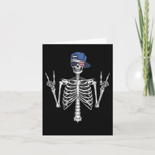 Rocker Skeleton Cap Skater Cool Halloween Punk Roc Card (Front)