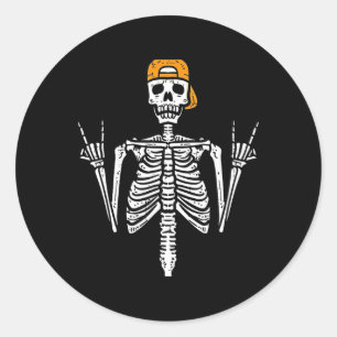 Rocker Skeleton Cap Skater Cool Halloween Punk Roc Classic Round Sticker
