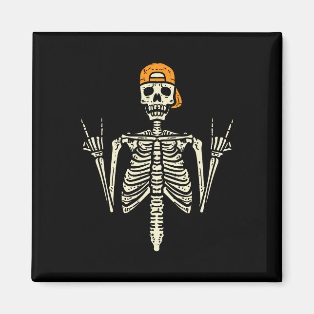 Rocker Skeleton Cap Skater Cool Halloween Punk Roc Magnet (Front)