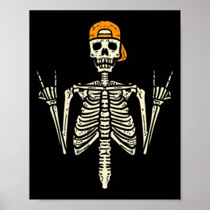 Rocker Skeleton Cap Skater Cool Halloween Punk Roc Poster