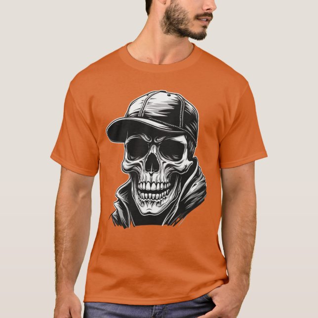 Rocker Skeleton Cap Skater Cool Halloween Punk Roc T-Shirt (Front)
