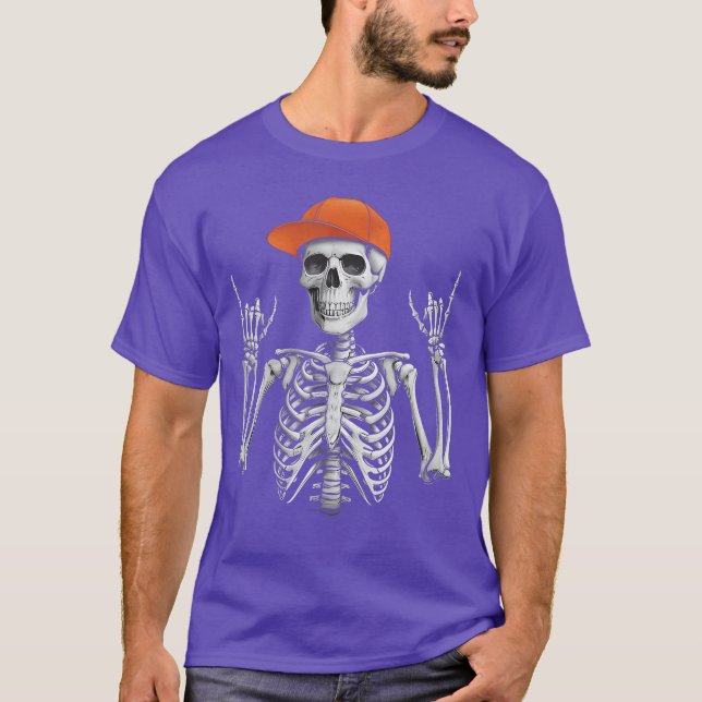 Rocker Skeleton Cap Skater Cool Halloween Punk Roc T-Shirt (Front)