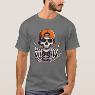 Rocker Skeleton Cap Skater Halloween Punk Rock T-Shirt