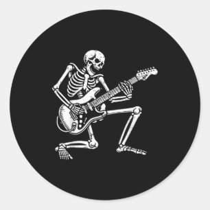 Rocker Skeleton Electric Guitar Rock Music Men Boy Classic Round Sticker