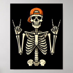 Rocker Skeleton Halloween Baseball Cap Cool Rock Poster