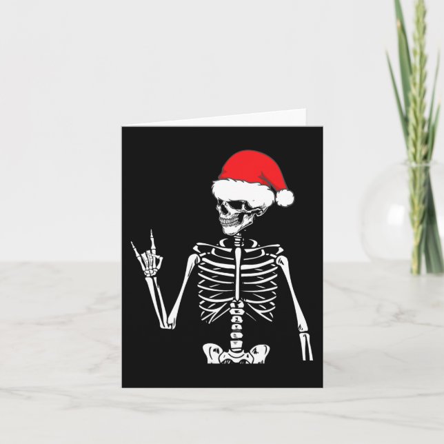 Rocker Skeleton Hand Rock On Costume Fun Christmas Card (Front)