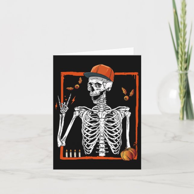Rocker Skeleton Hand Rock On Costume Fun Halloween Card (Front)