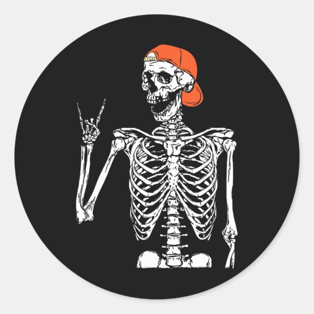 Rocker Skeleton Hand Rock On Costume Funny Hallowe Classic Round Sticker (Front)