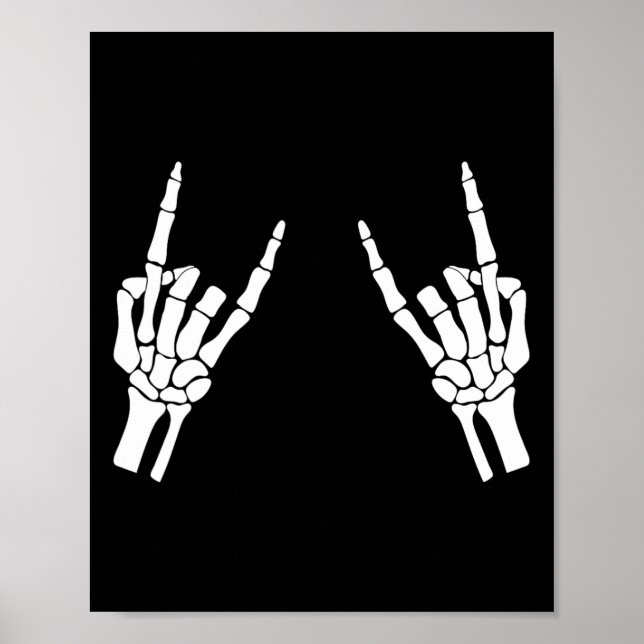 Rocker Skeleton Hand Rock On Costume Funny Hallowe Poster (Front)
