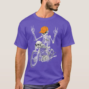 Rocker Skeleton on Motorcycle Cool Halloween Punk T-Shirt