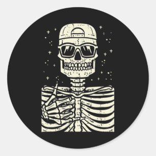 Rocker Skeleton Rock Cool Goth Halloween Men Boys Classic Round Sticker