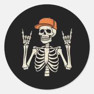 Rocker Skeleton Rock On Hand Halloween Skeleton Me Classic Round Sticker