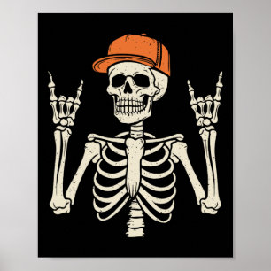 Rocker Skeleton Rock On Hand Halloween Skeleton Me Poster