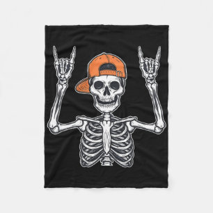 Rocker Skeleton Skater Cap Halloween Rock Men Boys Fleece Blanket