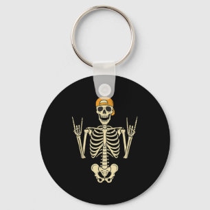 Rocker Skeleton Skater In Cap Halloween Punk Rock Key Ring