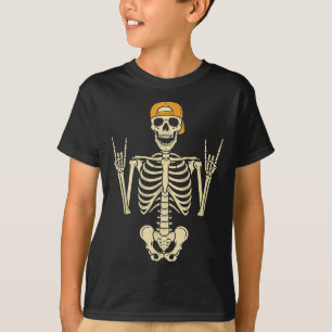 Rocker Skeleton Skater In Cap Halloween Punk Rock T-Shirt