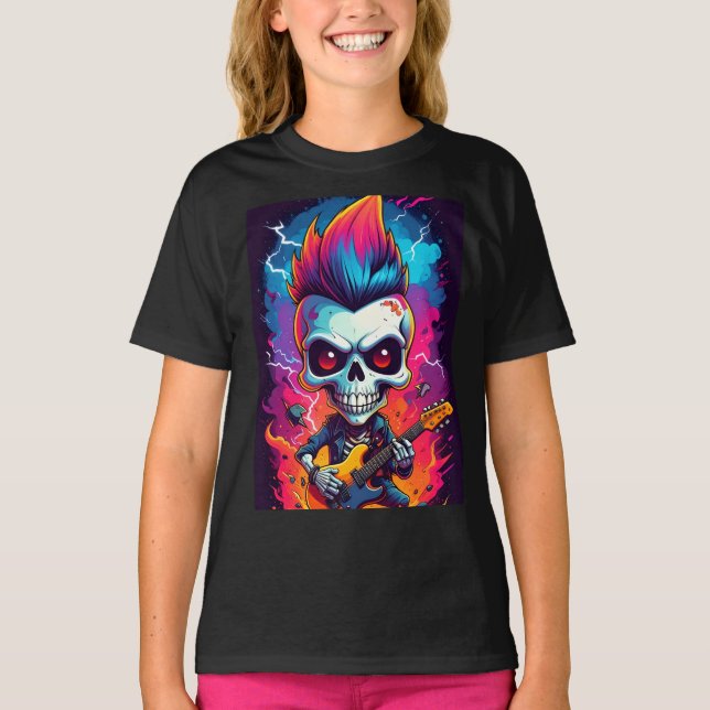 Rocker Skull with Mohawk T-Shirt (Front)