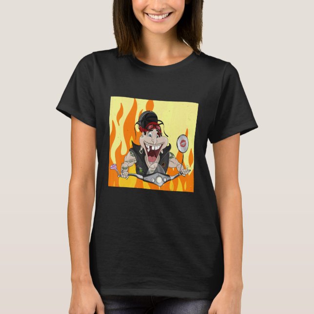 Rocker with fire and flames Burnout T-Shirt (Front)