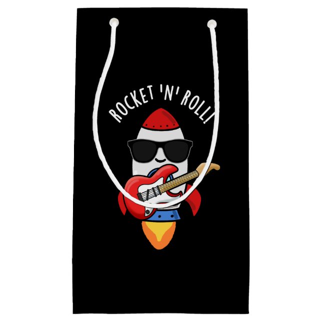 Rocket And Roll Funny Rocket Pun Dark BG Small Gift Bag (Front)