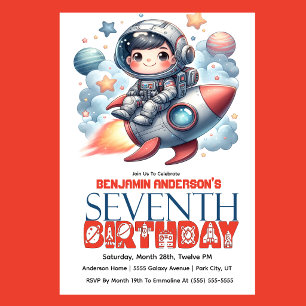 Rocket Astronaut Boy's 7th Birthday Invitation