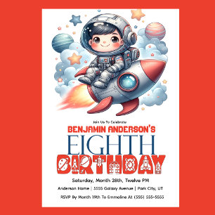 Rocket Astronaut Boy's 8th Birthday Invitation