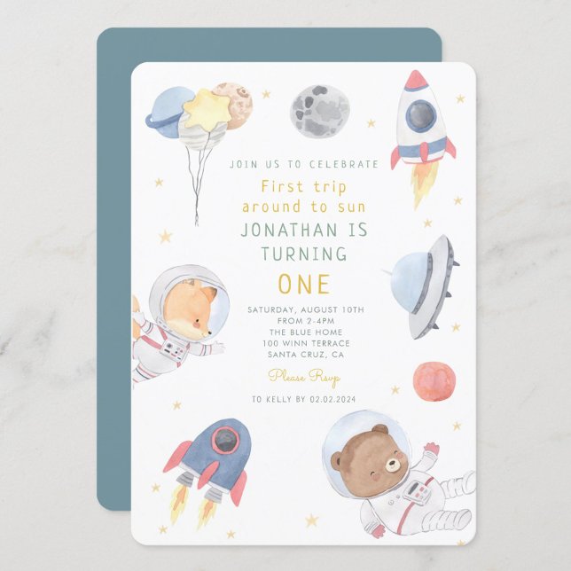 Rocket Astronaut Outer Space Baby birthday Invitation (Creator Uploaded)