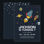 Rocket Astronaut Outer Space Galaxy Kids Birthday Invitation<br><div class="desc">Cute design for kids,  boys or girls who love astronaut,  outer space,  rocket,  universe,  planets,  stars and galaxy. Perfect for space theme birthday party. You can customise the wording to fit other occasions.</div>