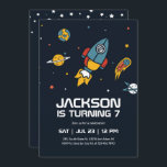 Rocket Astronaut Outer Space Galaxy Kids Birthday Invitation<br><div class="desc">Cute design for kids,  boys or girls who love astronaut,  outer space,  rocket,  universe,  planets,  stars and galaxy. Perfect for space theme birthday party. You can customise the wording to fit other occasions.</div>