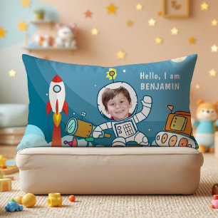 Rocket Astronaut Space Suit Custom Photo Kids Room Lumbar Cushion