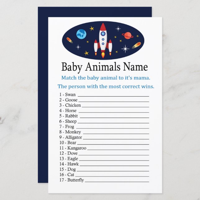 Rocket Baby Animals Name Game (Front/Back)