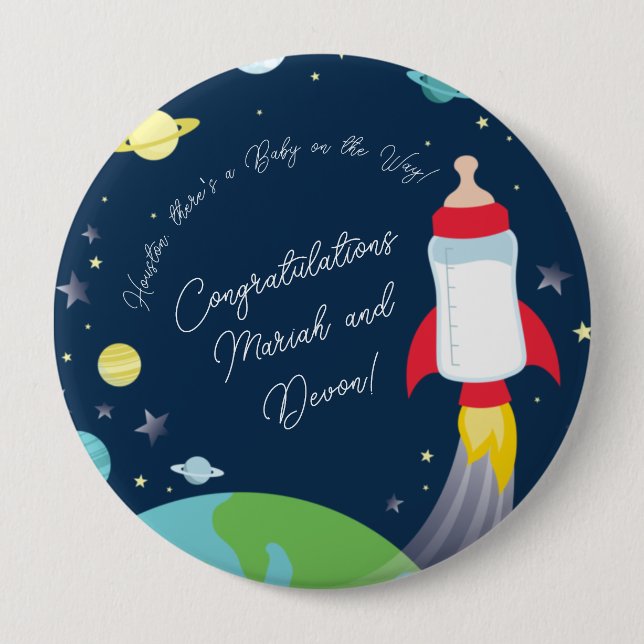 Rocket Baby Shower Bottle Spaceship Outer Space 10 Cm Round Badge (Front)