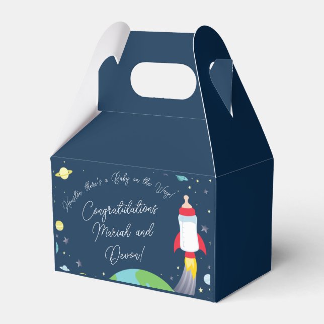 Rocket Baby Shower Bottle Spaceship Outer Space Favour Box (Front Side)