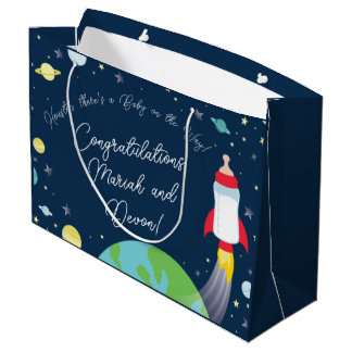 Rocket Baby Shower Bottle Spaceship Outer Space Large Gift Bag