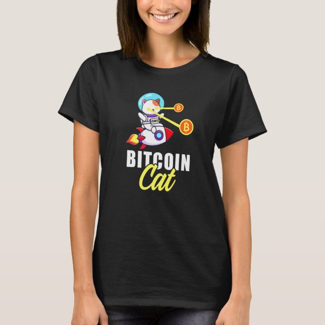Rocket Bitcoin Cat Laser Eyes Coins Cryptocurrency T-Shirt (Front)