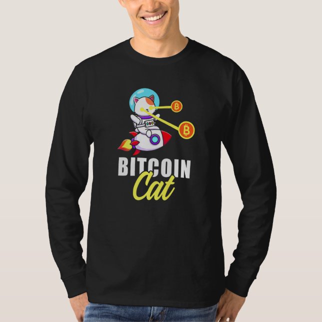 Rocket Bitcoin Cat Laser Eyes Coins Cryptocurrency T-Shirt (Front)