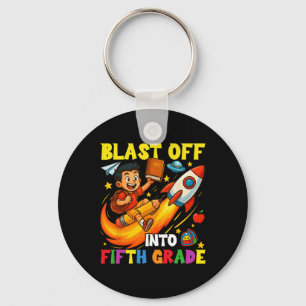Rocket Blast Off Into Fifth Grade Funny Back To Sc Key Ring
