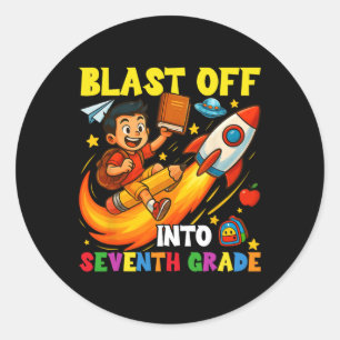 Rocket Blast Off Into Seventh Grade Funny Back To Classic Round Sticker