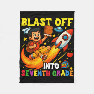 Rocket Blast Off Into Seventh Grade Funny Back To Fleece Blanket